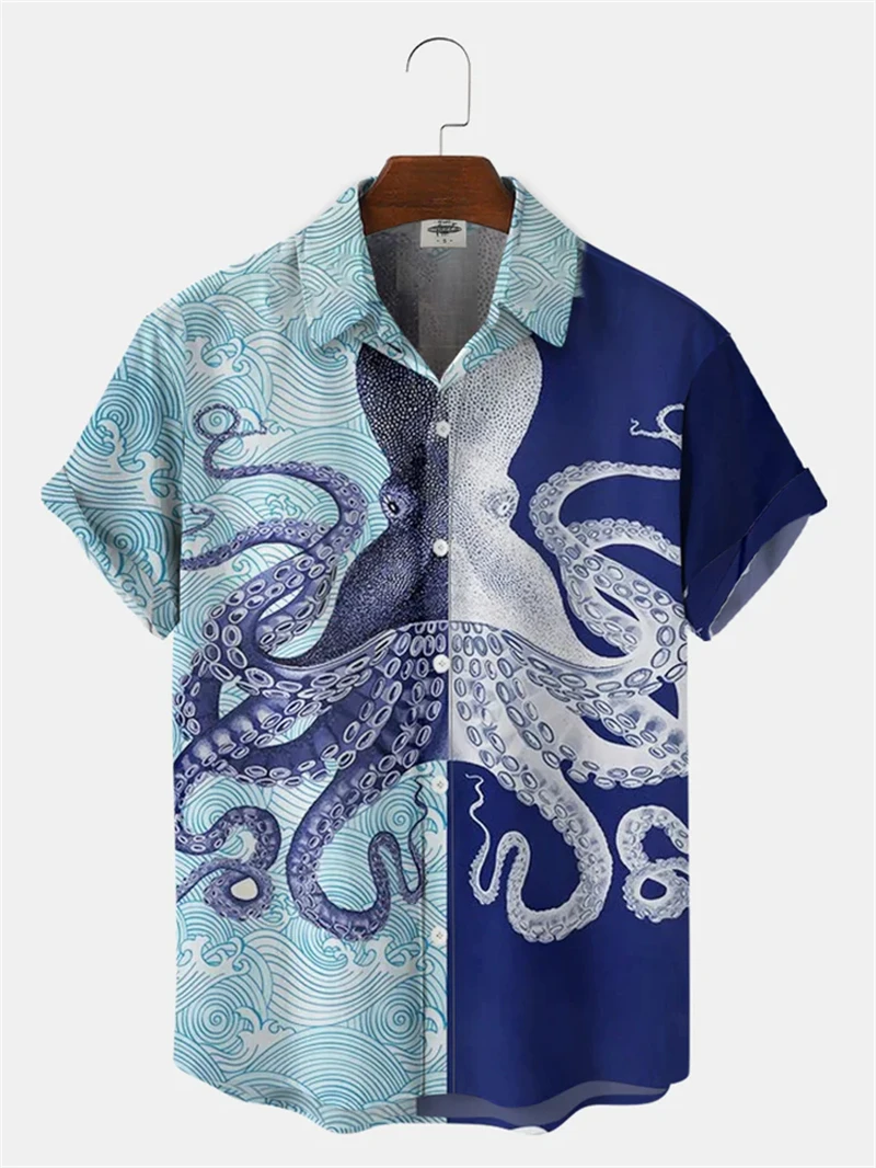 

Marine Organism 3D Print Shirt Men Fashion Harajuku Hawaiian Beach Shirts Women Casual Baggy Animal Pattern Short Sleeve Blouse