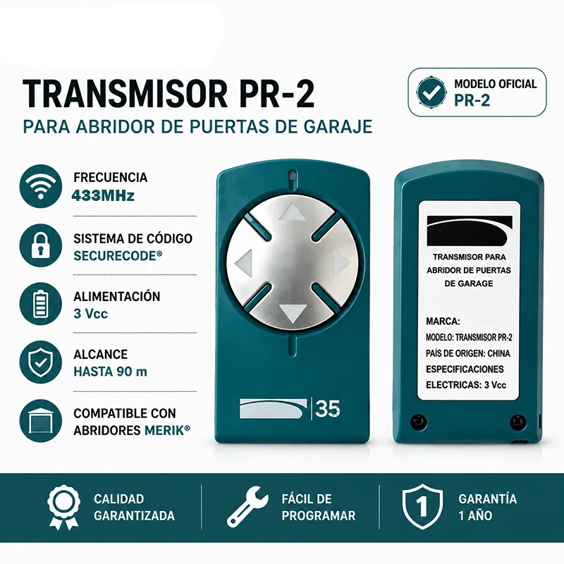 Control remoto para puerta de garaje MERIK PR2 PR1 PR4 de 433,92 MHz para 230 PLUS 200 M HOME ACCESS AT300.