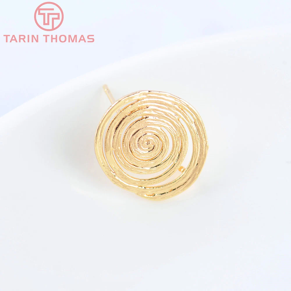(2717)6PCS 15.5x17.5MM 24K Gold Color Brass Rotating Round Stud Earrings High Quality DIY Jewelry Making Findings