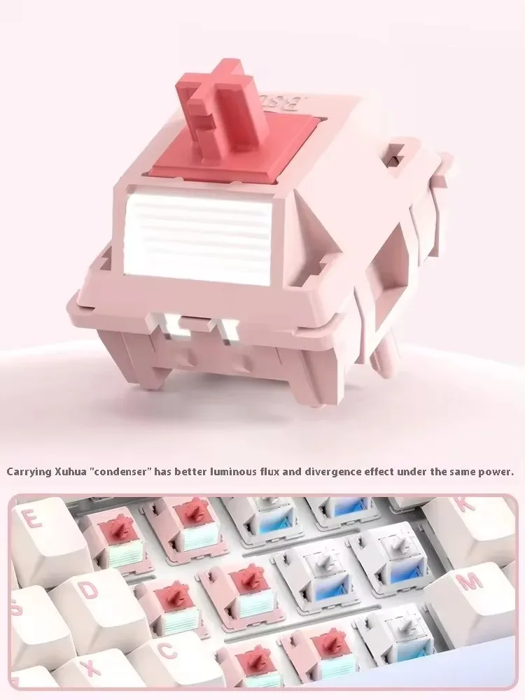 Custom BSUN Light Sakura Mechanical Keyboard Switch HiFi Linear with Condensing Lens Factory Lubed Accessory Gift