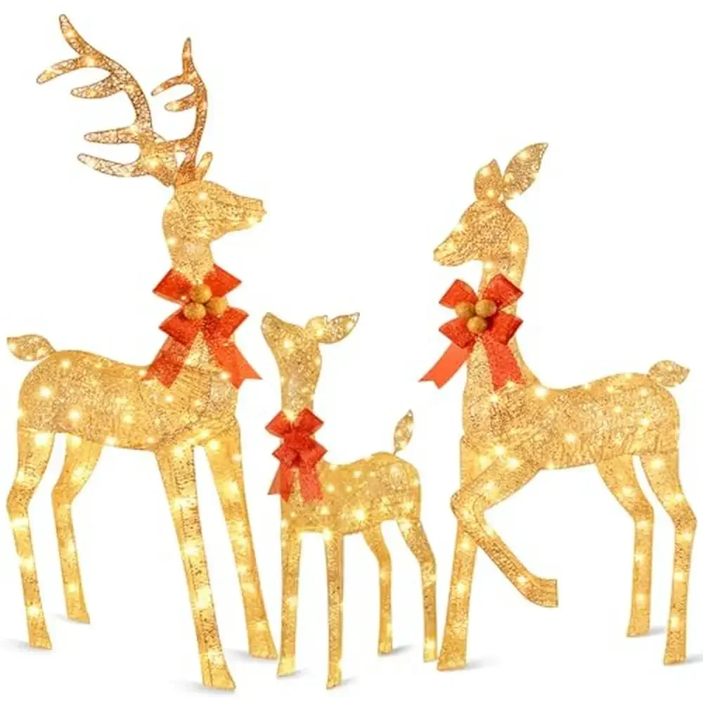 Large Lighted Christmas Deer Family Set Outdoor 5FT Decoration with 260 LED Lights Joyful Festive Glitter Adorned Weatherproof