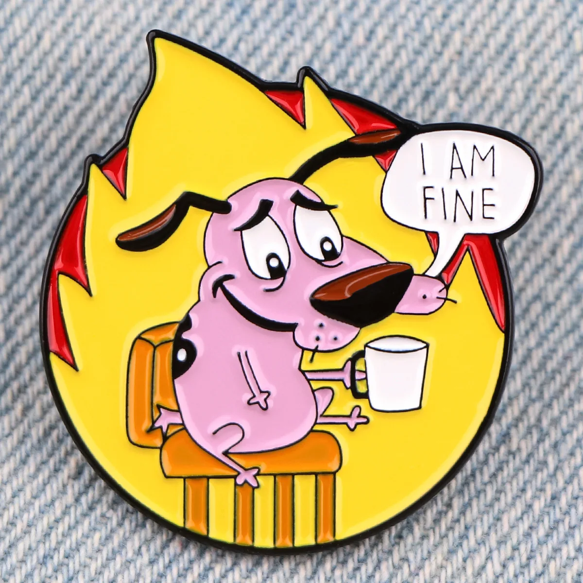 Cute Cartoon Courage Cowardly Dog Enamel Brooch Creative Animal Pink Lapel Pin Badge Backpack Clothing Hat Accessories Gift