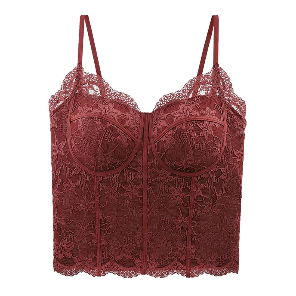 Moda malha flor magro rendas colheita topo doce verão menina colete superior camisa de fundo picante meninas estilo camisola com almofadas senhora