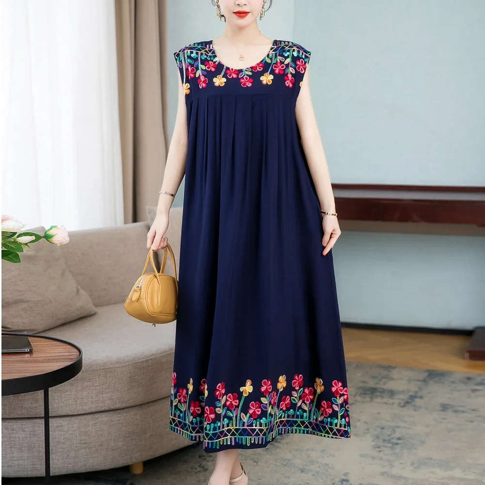 

New Casual Summer Dress for Woman Dresses Women Floral Sunflower Dress Embroidery Ladies Party Dress Female Vestidos B165