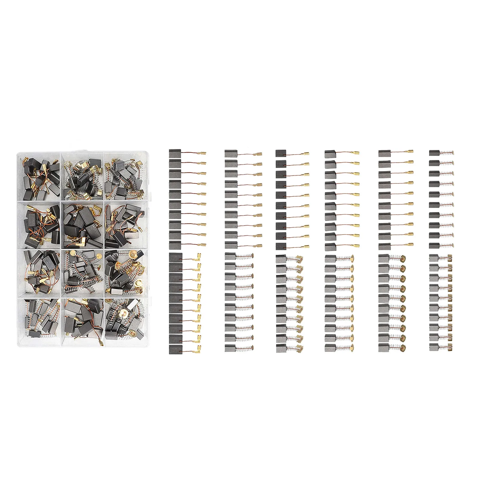 120-teiliges Kohlebürsten-Set für Elektromotoren, 12 verschiedene Größen, Graphit- und Kupferdraht, Motor-Reparaturset für Bohrmaschinen, Sägen, Schleifmaschinen, Staubsauger – Detail 2