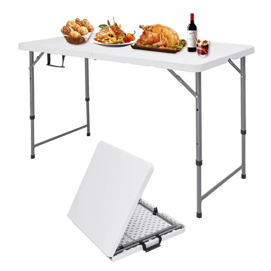

Складной стол с регулируемой высотой, складной картонный стол 4 фута, портативный, прямоугольный пластиковый стол для кемпинга, для использования в помещении и на улице, усиленный