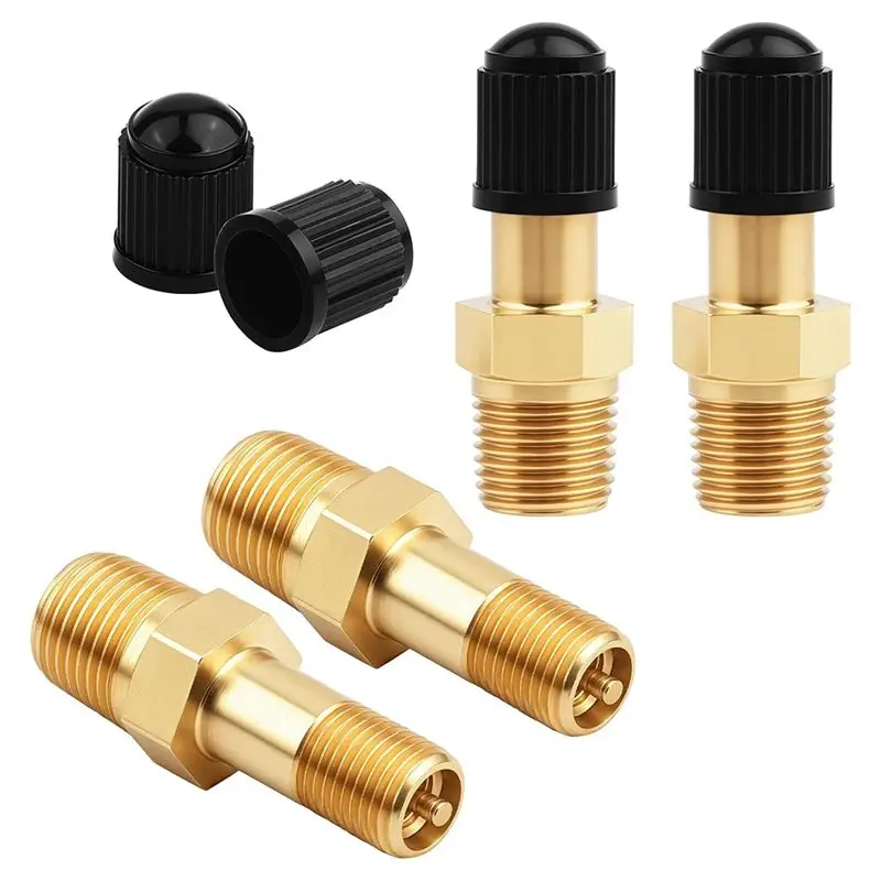 A60Z1/8 Tank Valve,Metal, 4 Set Gold Schrader Valve 1/8, Brass Pipe With Air Compressor Tank Sealing Capsmay
