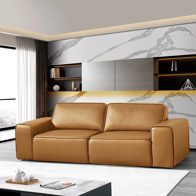 Lenatees High End Living Room Room Furniture Luxury Modular Couch Genuine Leather Black  Electrical Engineering Sofa Bed