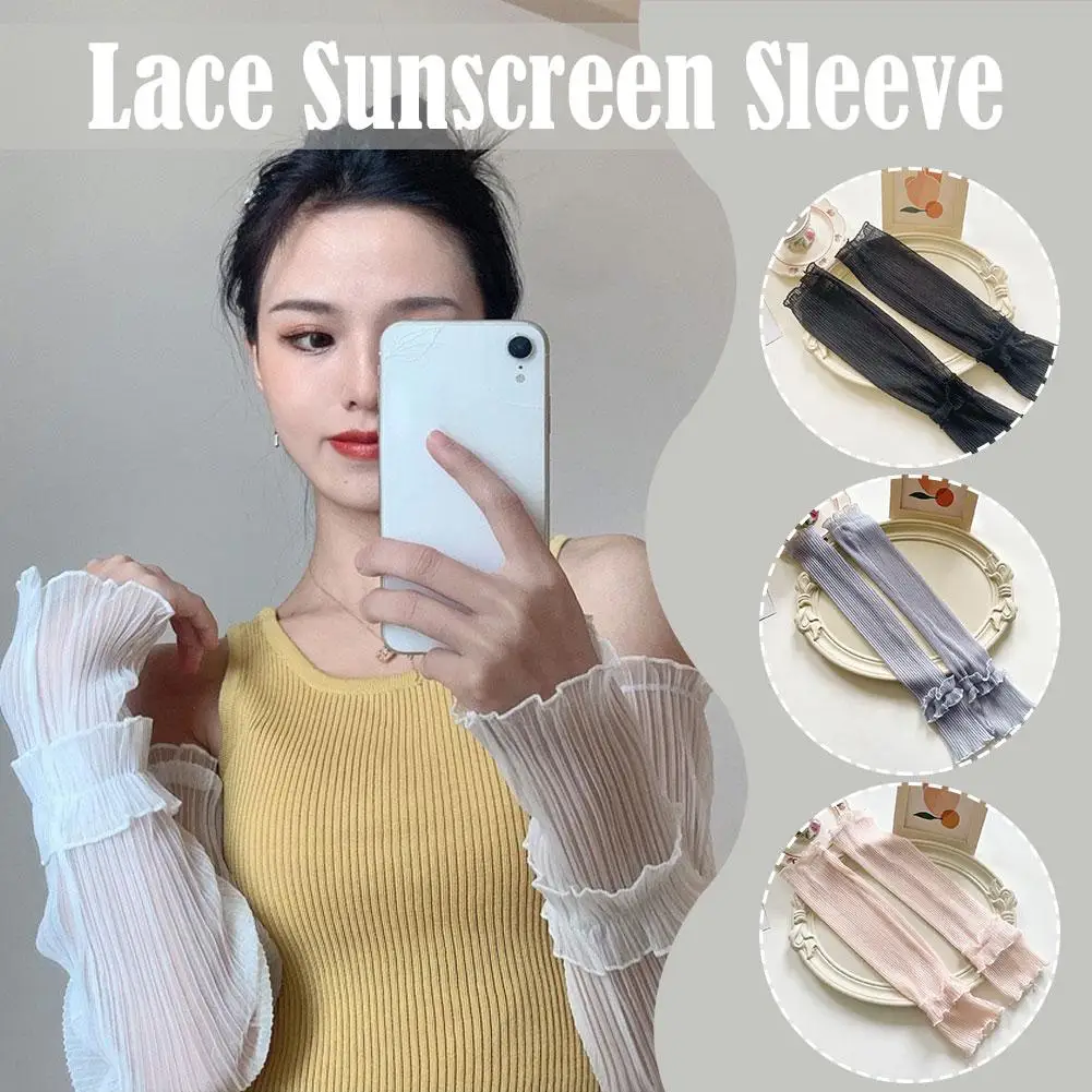 Summer Long Fingerless Gloves Women Sun Protection Gloves Lace Sleeve Mesh Arm Breathable Thin Sleeves Uv Lady Mittens Suns