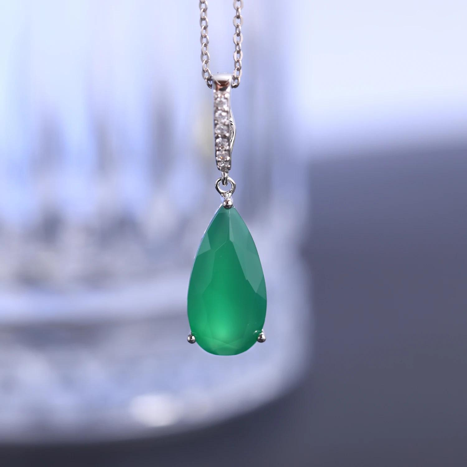 Gem\'s Ballet 7.89Ct Natural Green Agate Gemstone Pendant  925 sterling Silver Necklaces&Pendants For Women Fine Jewelry