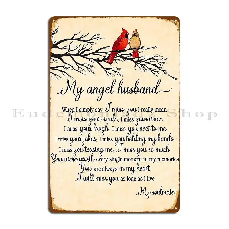 Cardinal To My Angel Husband My Soulmate From Wife To Husband Metal Plaque Customize Club Club Pub Living Room Tin Sign Poster