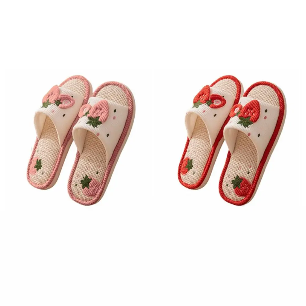 لينة وحيد منزل الكتان النعال الكتان المضادة للانزلاق الحلو شبشب منزل تنفس المفتوحة تو الفراولة النعال النساء غرفة نوم