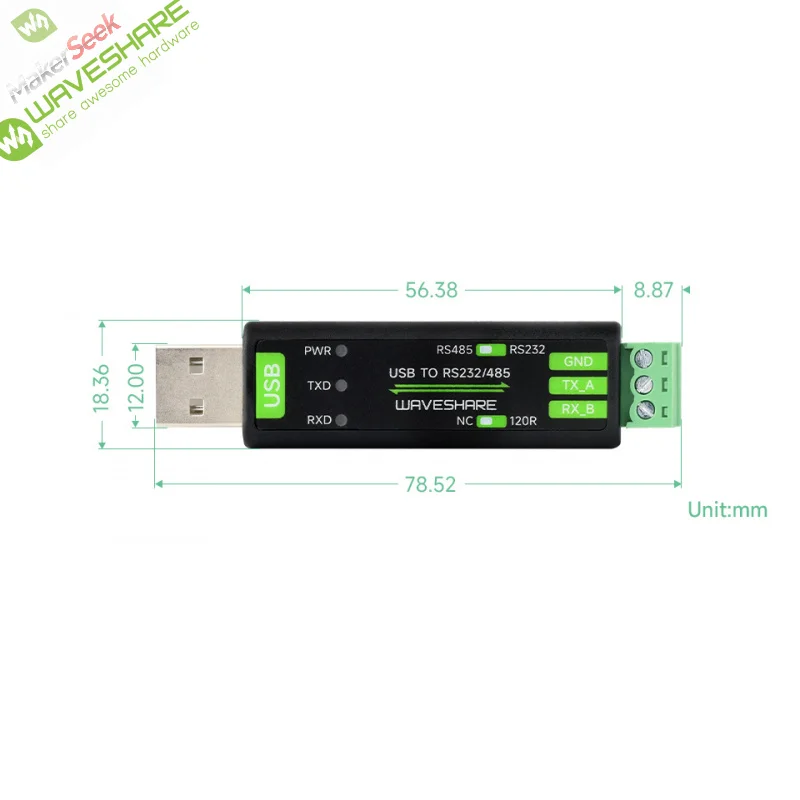 SKU-26630 Waveshare USB to RS232 485 Serial Converter, Onboard Original FT232RNL Chip, Multiple devices applicable, Multi-OS com