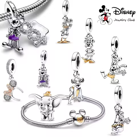 Hot Sale 925 Silver Miniso Disney Lion King Donald Duck Mickey Minnie Dumbo Original Charms Fit Bracelet Trinkets DIY Jewelry