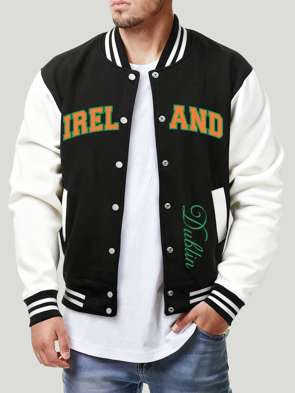 

Ireland Dublin Printing Coats Mens Winter Fleece Warm Baseball Jersey Loose Casual Jackets Comfortable Basics Pocket Clothes