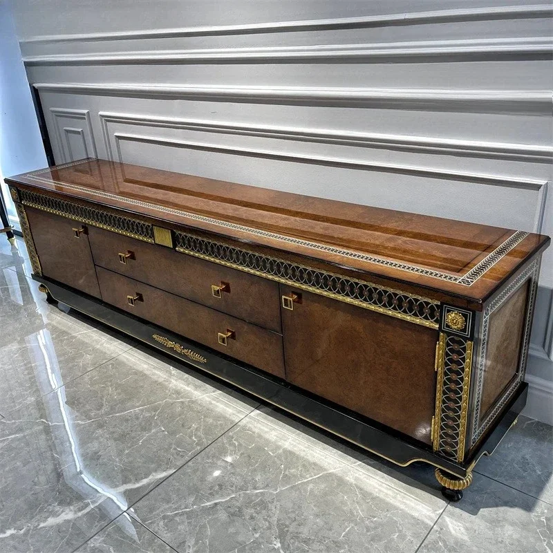 French luxury living room TV cabinet mahogany solid wood video cabinet inlaid shell
