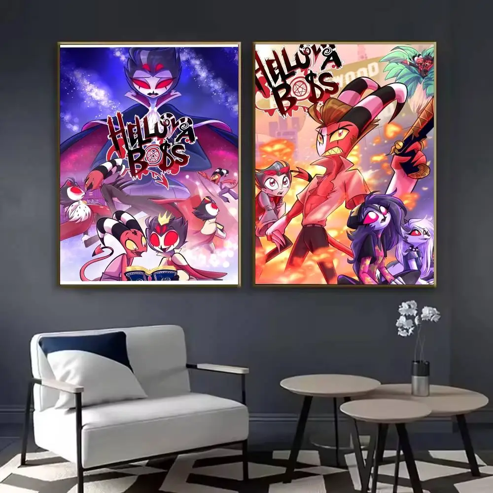 Cartoon H-Helluva Boss Terror Hazbin Hotel Poster Waterproof Sticky Wall Art Print Bedroom Living Room Hallway Bar Home Decor