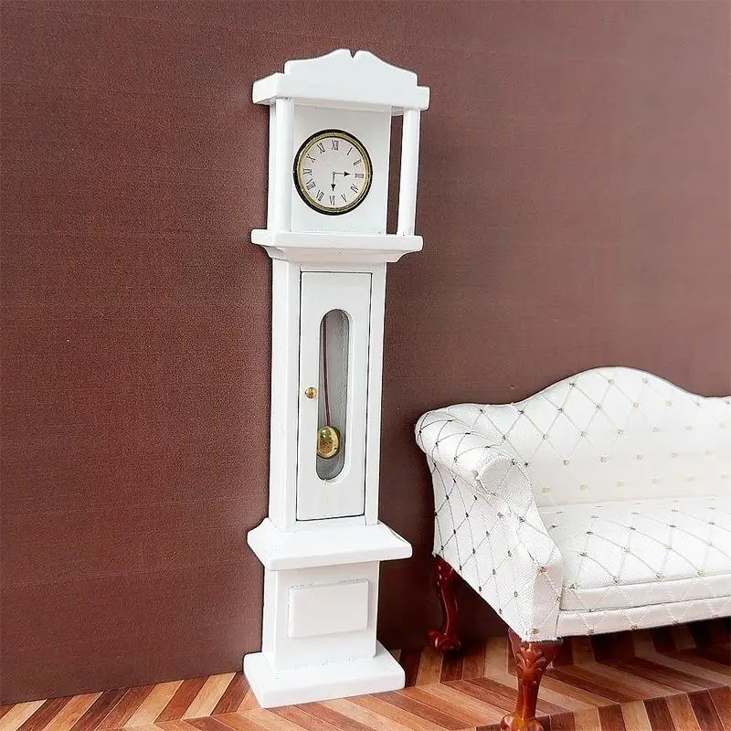 1 pçs 1: 12 casa de bonecas relógio de chão de madeira e sino antigo modelo brinquedo em miniatura casa de boneca restaurante cena acessórios