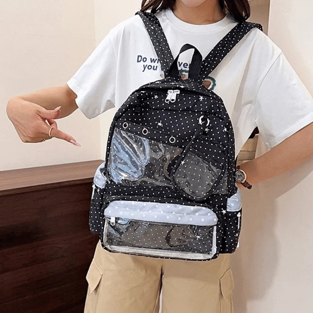 Kawaii Transparent Polka Dot Backpack Y2K Itabag Transparent Ita Bag Multiple Pockets Printed Student School Bag College