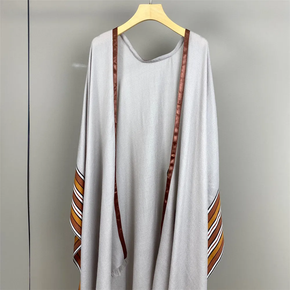 L*P Autumn New Striped Edge Contrast Color Cashmere Knitted Shawl Versatile Warm Scarf Cloak For Women 169cm x 139cm