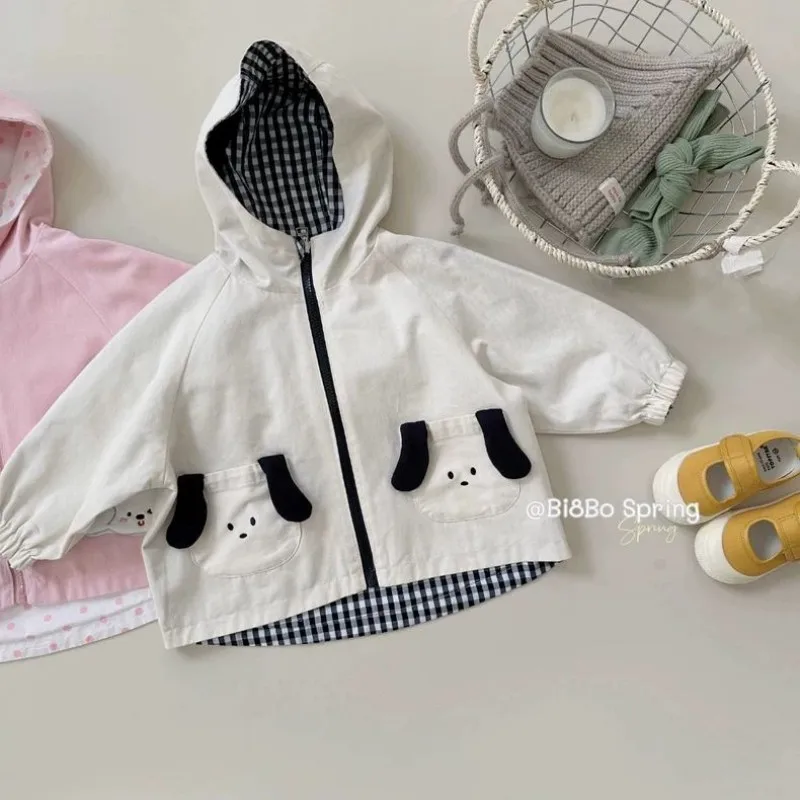 

Children's Trench Coat Spring and Autumn Casual Hooded Jacket For Boys and Girls Cute Double-Sided Wear