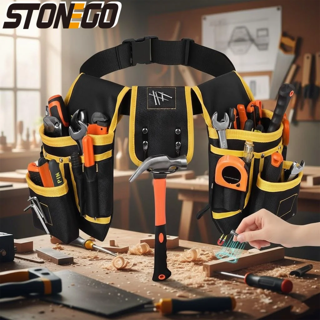 

Adjustable Tool Belt with 26 Pockets Magnetic Tool Holder Sturdy Waist Pouch for Craftsmen Carpenters
