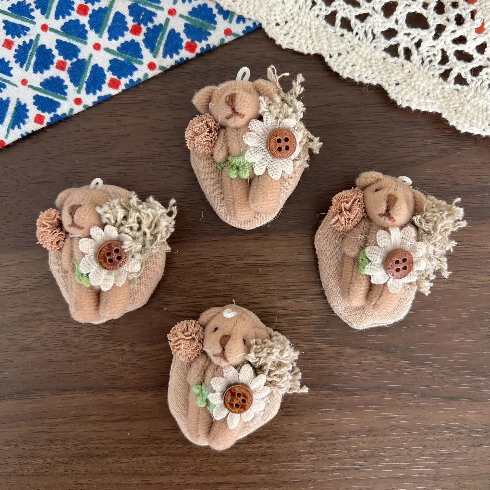 Brooch Pin DIY Cute Cartoon Bear Button Cotton Filled Fabric Small Brown Forest Bag Scarf Decoration Lightweight