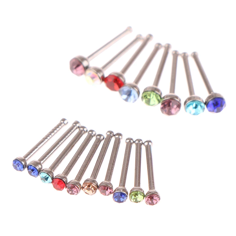 24 Pcs/Box Nose Ring Set Women Girl Rhinestone Stainless Surgical Steel Piercing Crystal Nose Stud Lot Body Jewelry