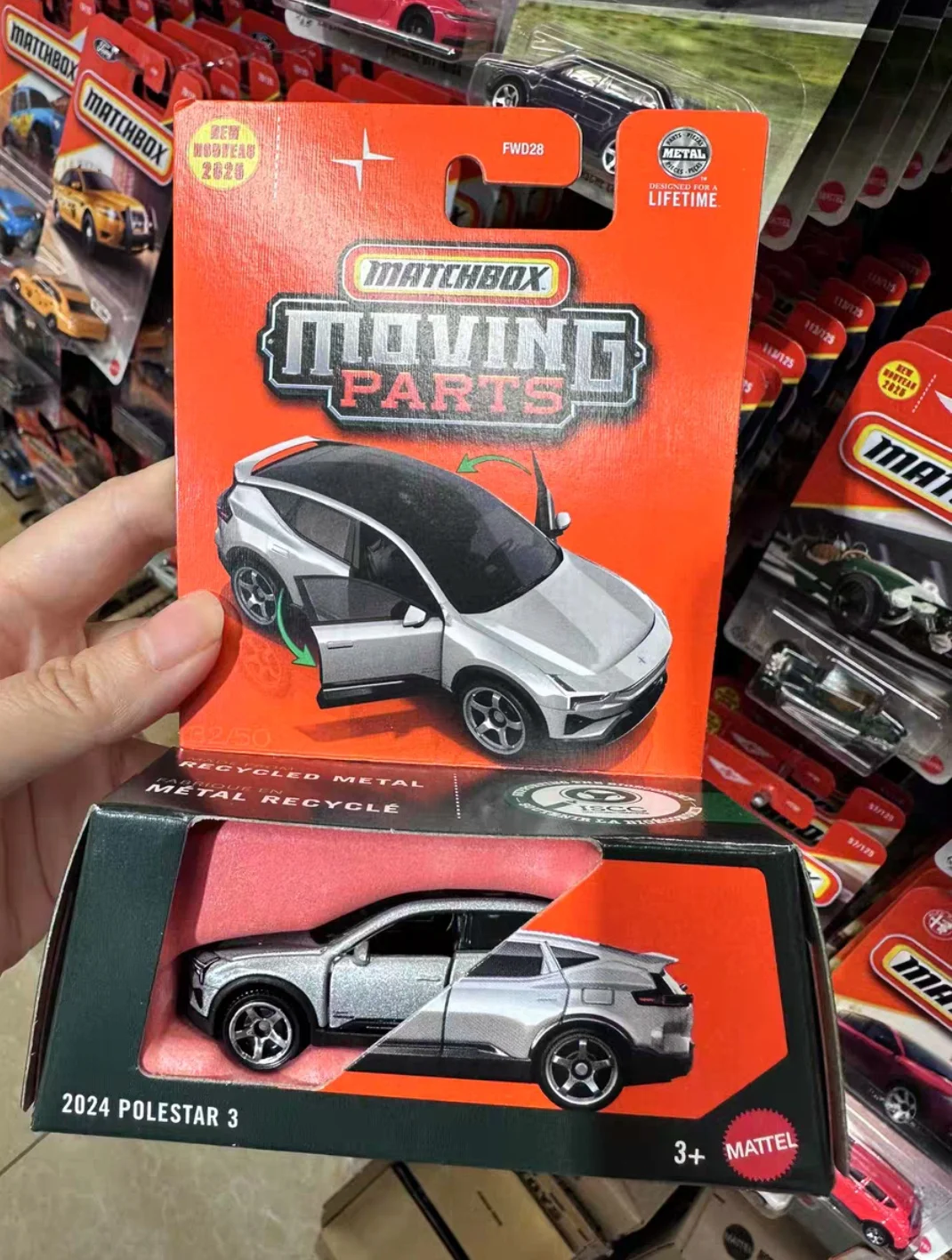 Caja de cerillas genuina 25F FWD28 1/64 piezas móviles de Metal fundido a presión 2024 POLESTAR 3 modelo de vehículo juguetes colección para niños regalos de cumpleaños