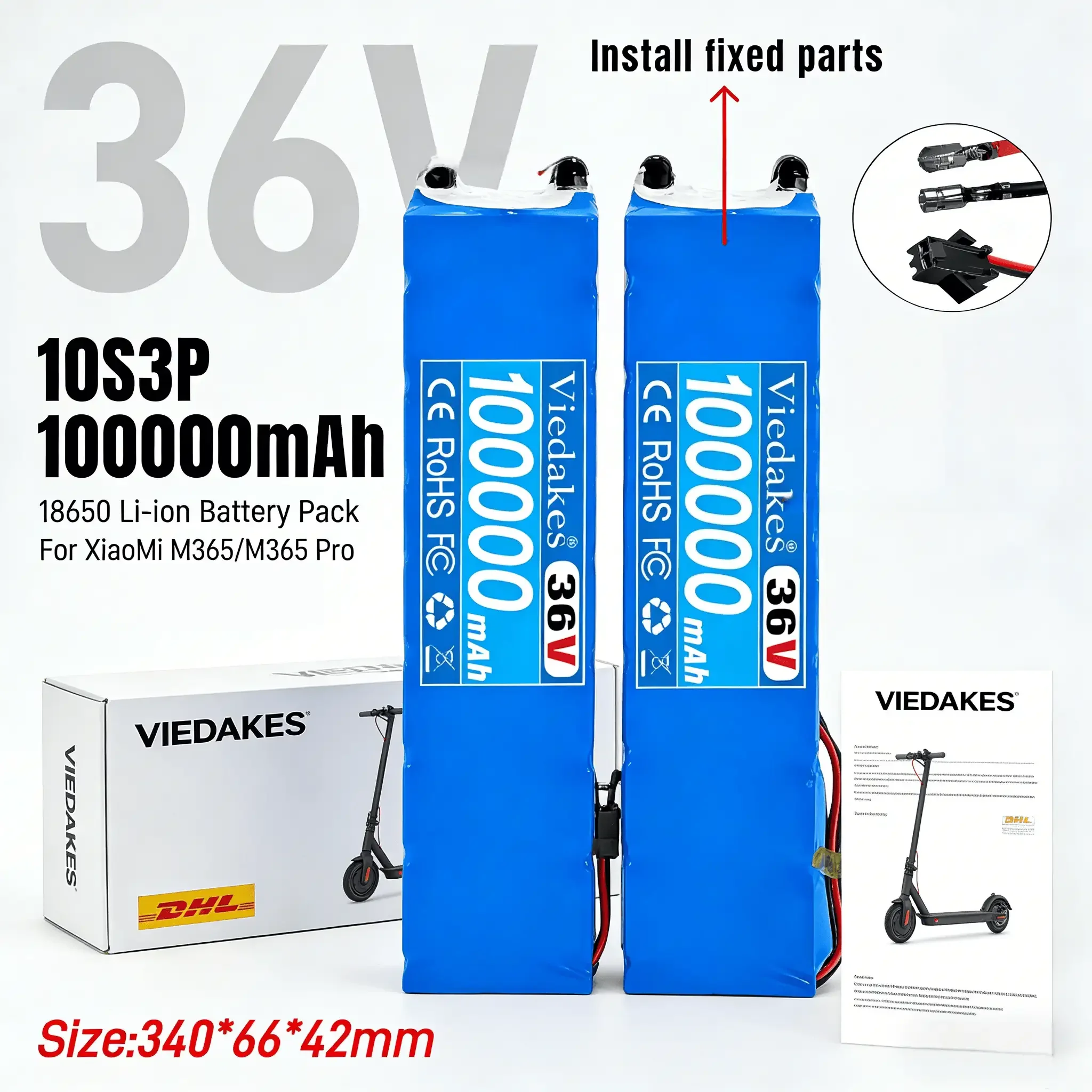 

36V 100Ah 10S3P Rechargeable Scooter Battery for Xiaomi M365, Compatible with Electric Scooter, E-Bike 18650 Li-ion, with BMS