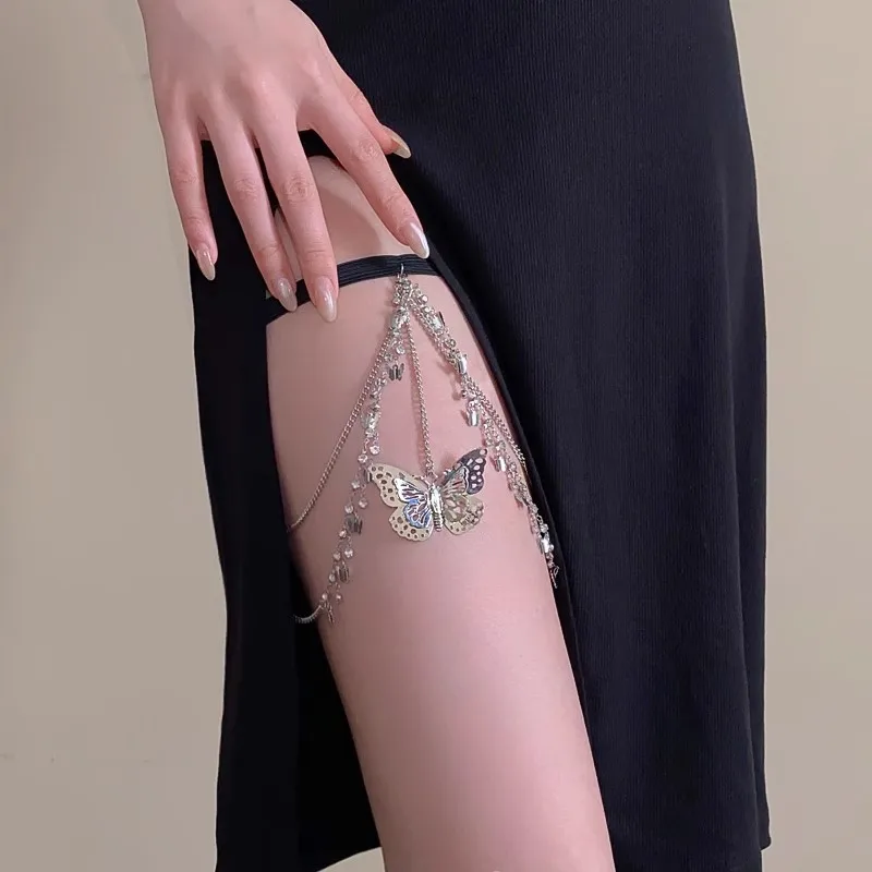 Perhiasan Musim Panas, Rantai Kaki Kupu-kupu Renda Manis Edgy untuk Wanita Perhiasan Tubuh Boho Dapat Disesuaikan Aksesori Kaki Rumbai Berlapis Seksi