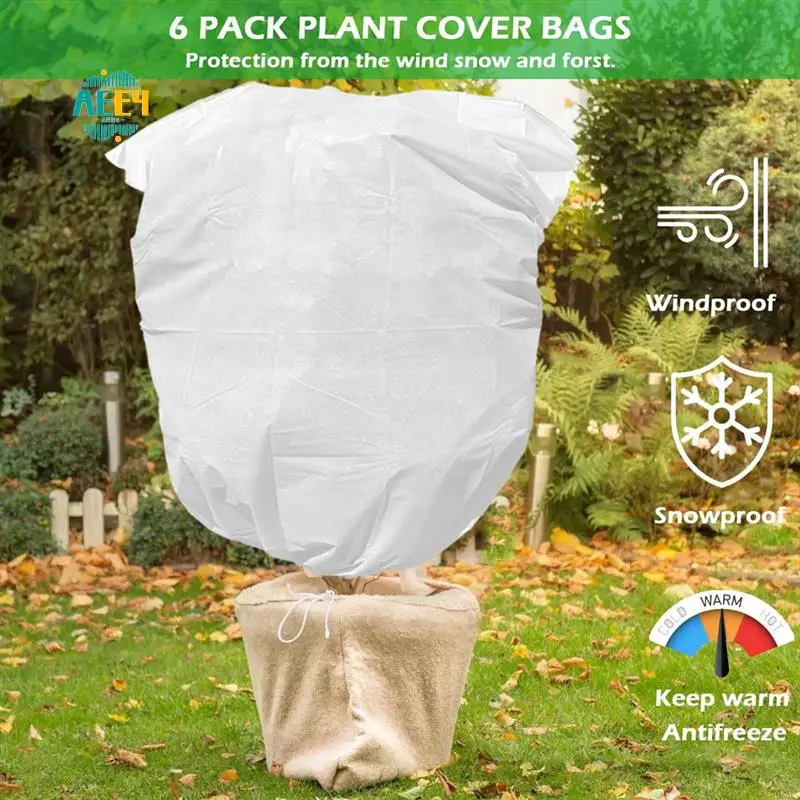 

AEE4-6 Pack Reusable Plant Covers Tree Freeze Protection Winter Plants Rost Protection Bag Winter Drawstring Plant Covers Winter