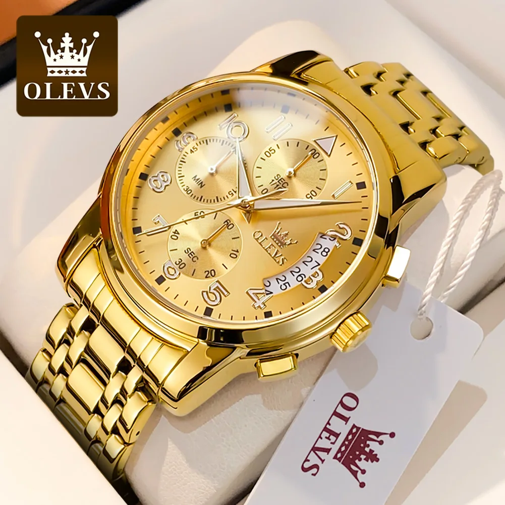 

OLEVS Gold Luxury Quartz Watch for Men Top Brand Waterproof Stainless Steel Watch Man Luminous Wristwatch Clock Male Business