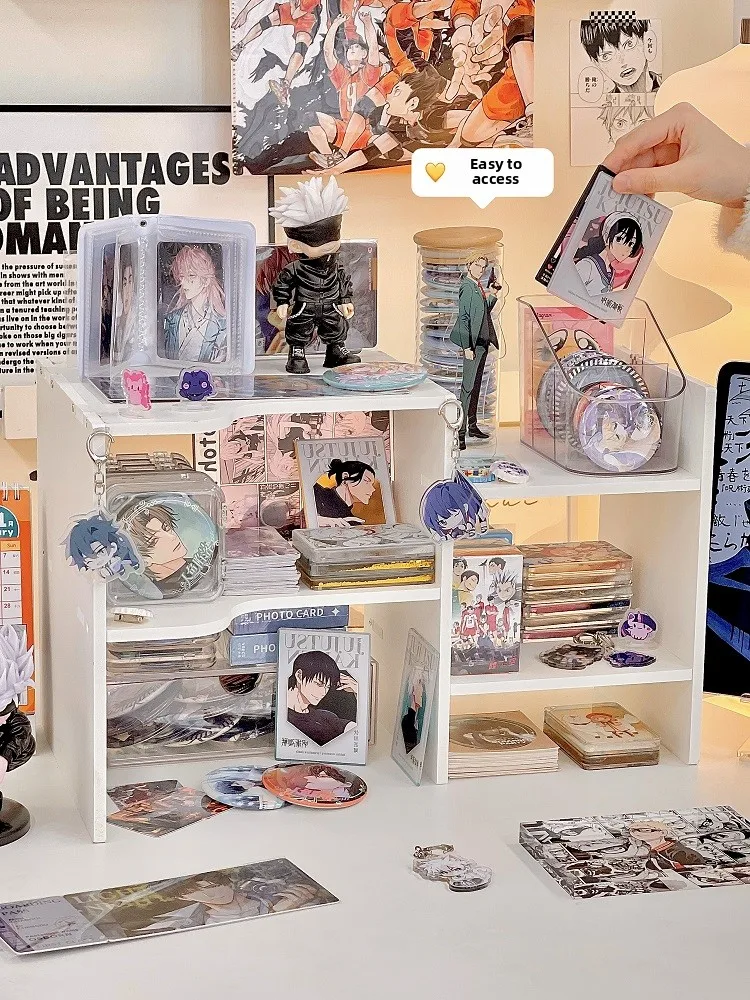 حامل عرض مكتبي وصندوق تخزين متعدد الطبقات لتنظيم الحبوب والزينة، تصميم بسيط لإظهار التماثيل النسائية