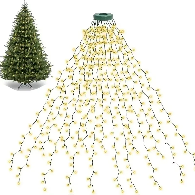 LED Christmas Tree Topper Ring Lights Fairy String Lights Waterfall Decoration for Holiday Party Home Decor