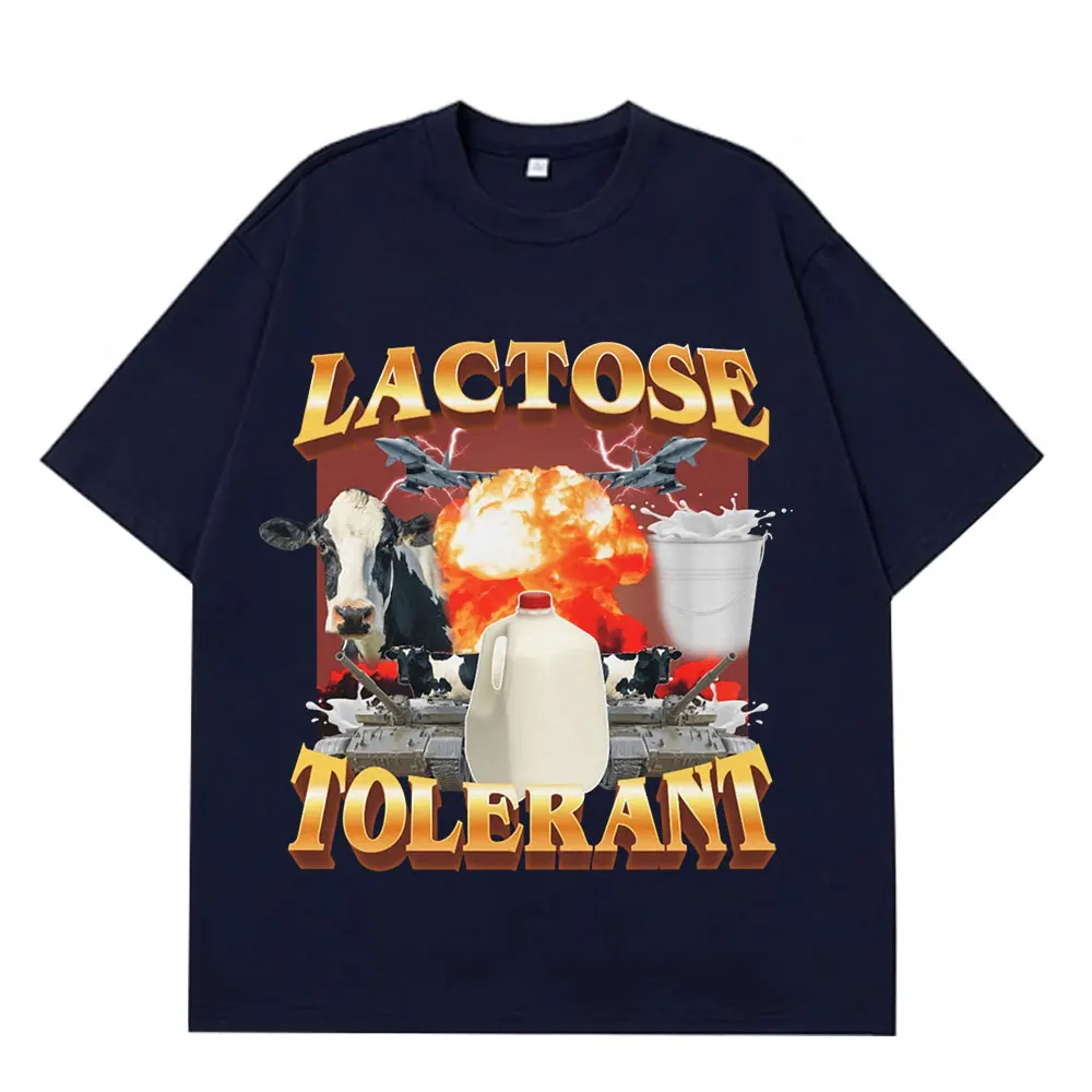 Lactose Tolerant Graphic Print T-Shirt Men's Vintage Fashion Short Sleeve T-shirts Cotton Casual Cozy Oversized Loose T Shirts