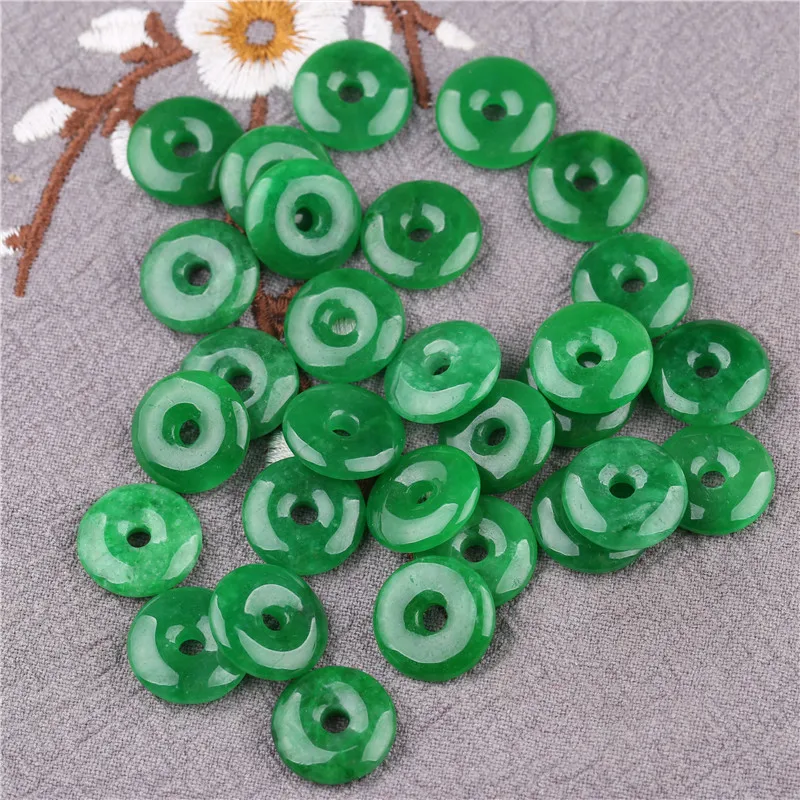 15mm Myanmar Jadeite Green Jade Donut Round Safety Buckle Stone Charm Beads For Jewelry Making Diy Bracelet Necklace Accessories