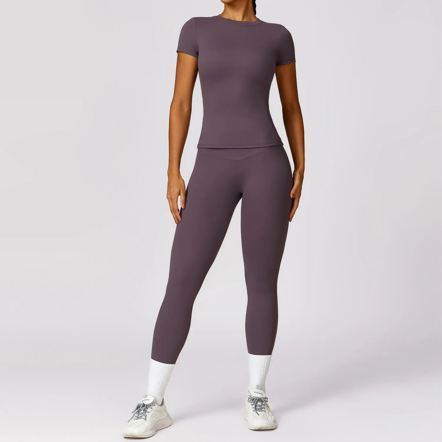 Colheita de manga comprida e cintura alta Leggings Yoga Set para mulheres, fatos de treino, roupas esportivas, roupas de ginástica, fitness, roupas