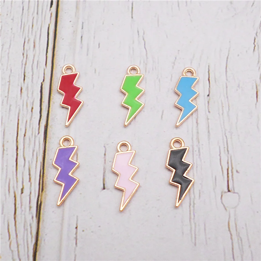 24PCS Small Enamel Tiny Lightning Charms Zinc Alloy Pendant For Jewelry Necklace Bracelet Earrings Accessories Craft