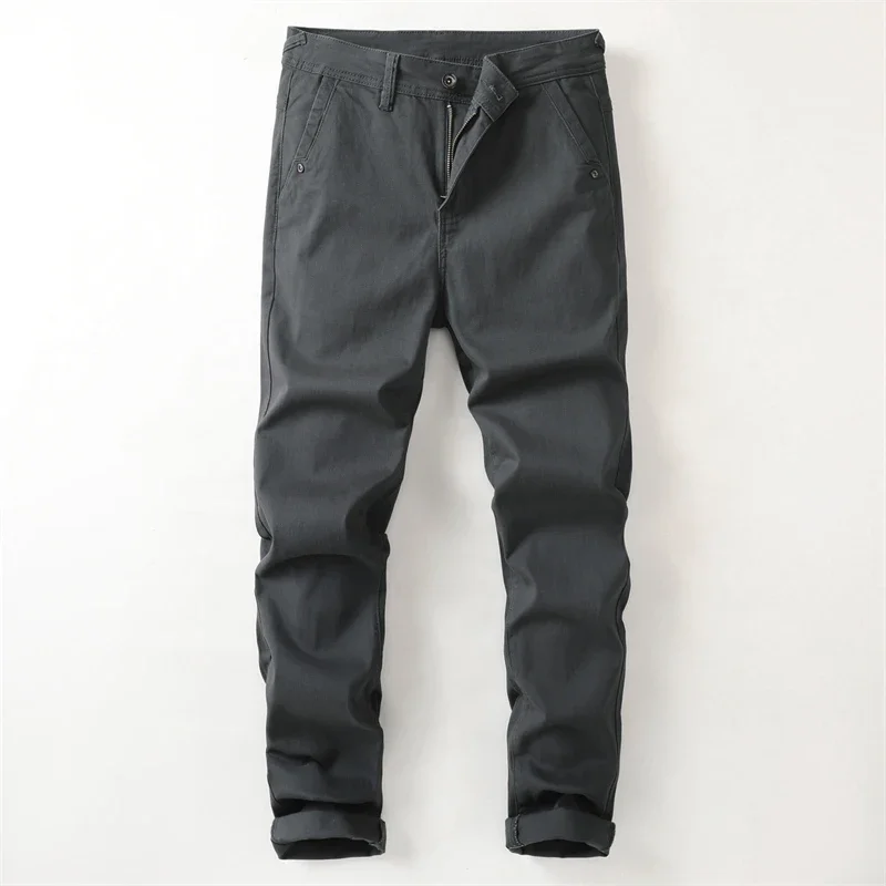 

2025 Spring New Men's Pants Business Casual Regular Fit Straight Cut Streetwear Cotton Mens Clothing Trousers High Quality