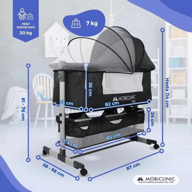 

2026 3-in-1 Adjustable Heights Co-Sleeping Rocking Crib 360º Wheels Night Mobiclinic Bed Canopy Mosquito Net Basket Including