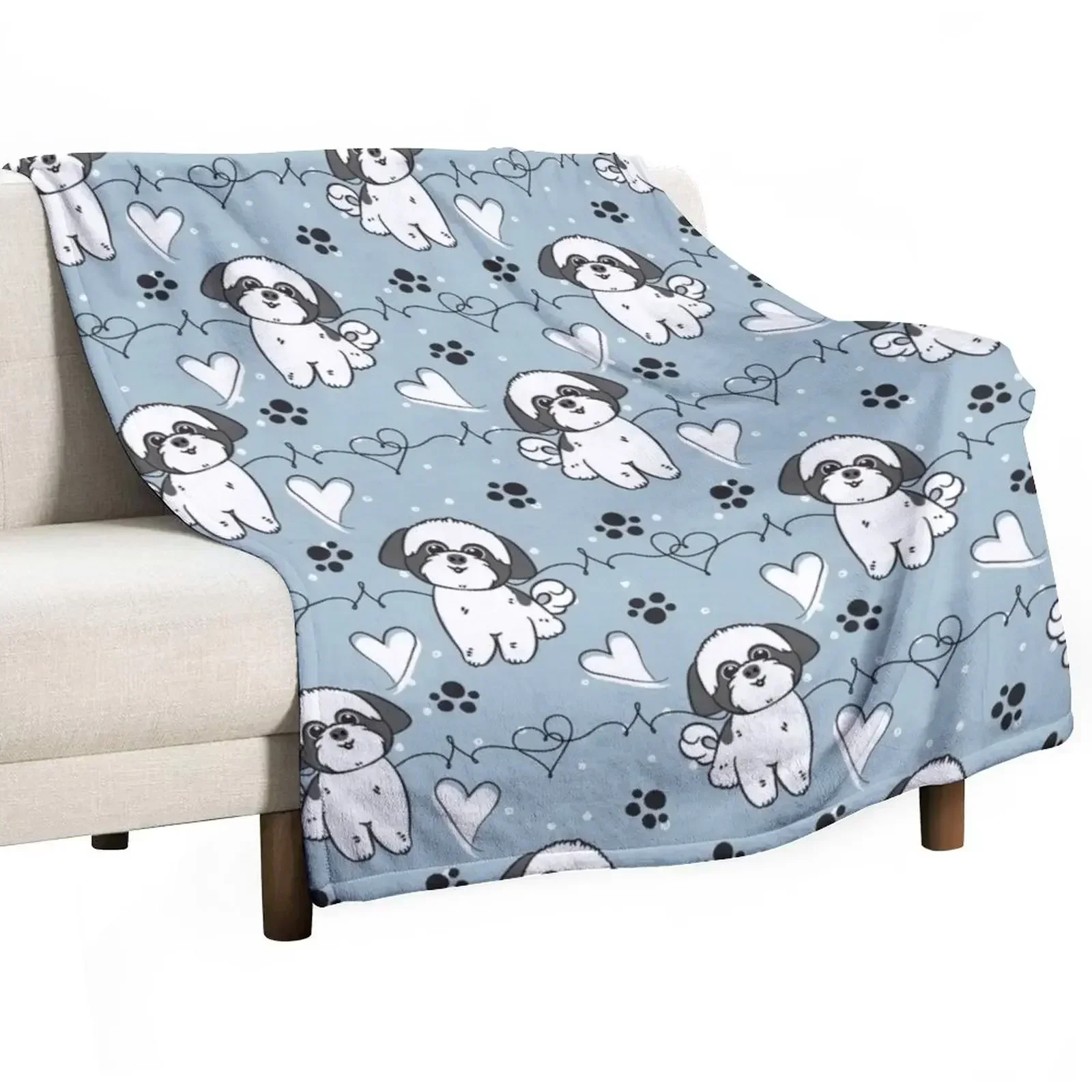 

LOVE Black and White Shih Tzu Throw Blanket Retros Bed covers Shaggy Blankets