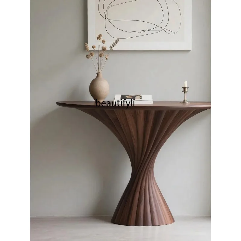 

D2520 Italian Minimalist North American Black Walnut Entrance Table Modern Light Luxury Solid Wood Console Table