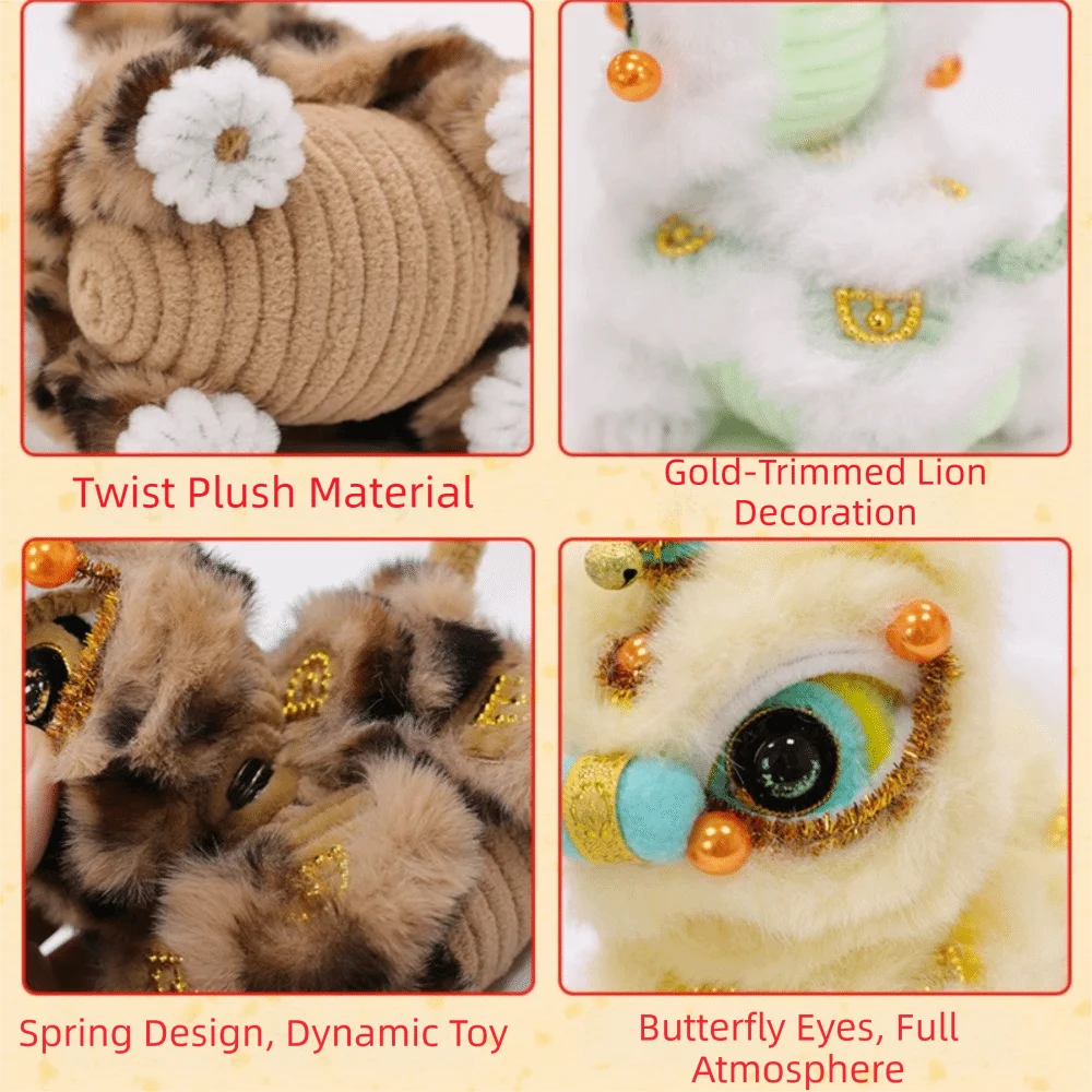 Handmade Lion Dance Plush Cute Traditional Awakened Lion Doll Festive Atmosphere Soft Plush Lion Dance Ornament Desktop Gift