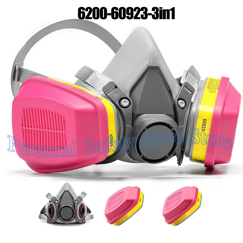 6200 Respirator Mask for Chemical Half Facepiece Respirator Mask with 60923 Filter for Organic Vapors Epoxy Resin Dust Painting