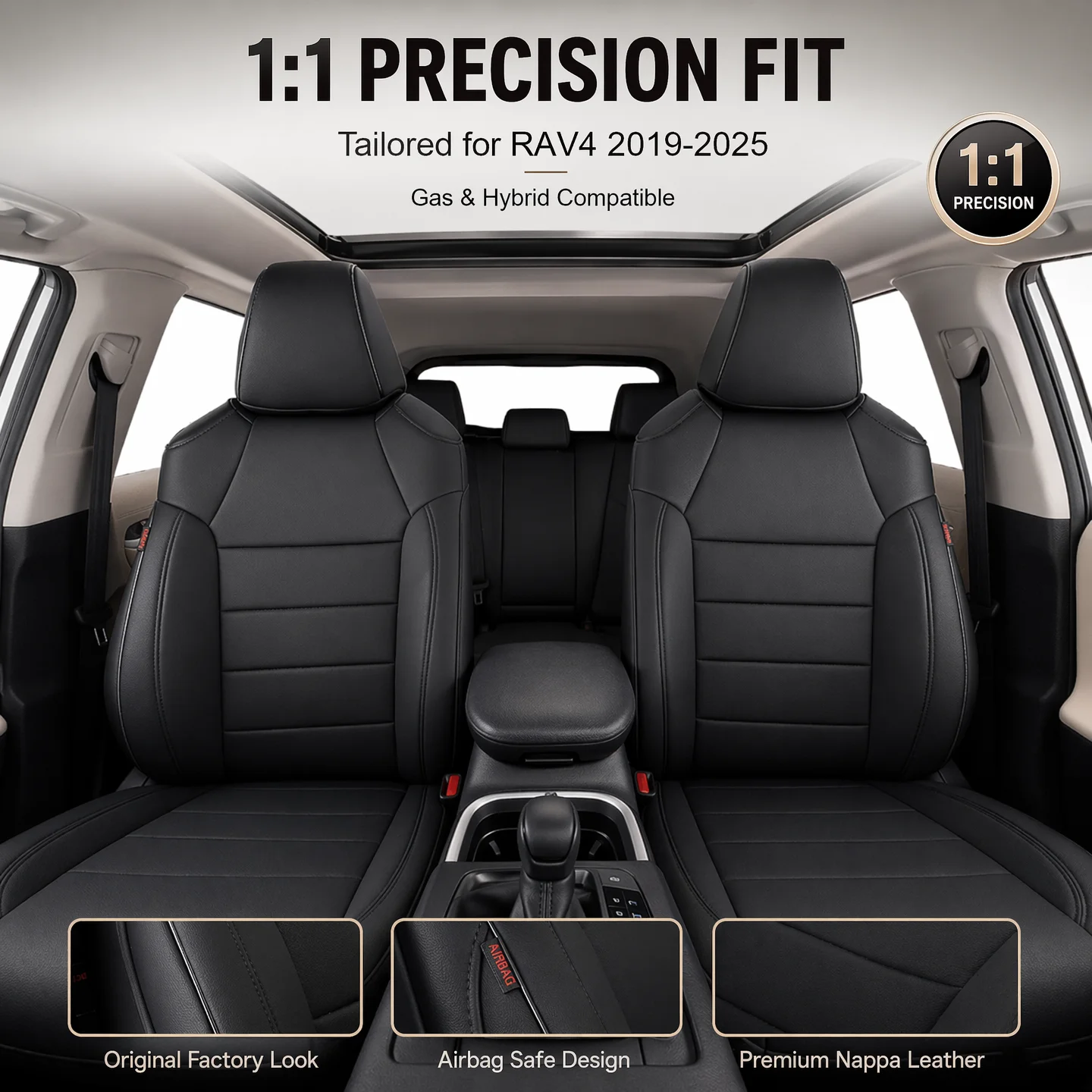 EKR Rav4 Car Seat Covers Custom Fit for Toyota Rav4 (Gas/Hybrid) 2019-2025 LE/XLE Premium/Limited Full Set Leather Seat Cover