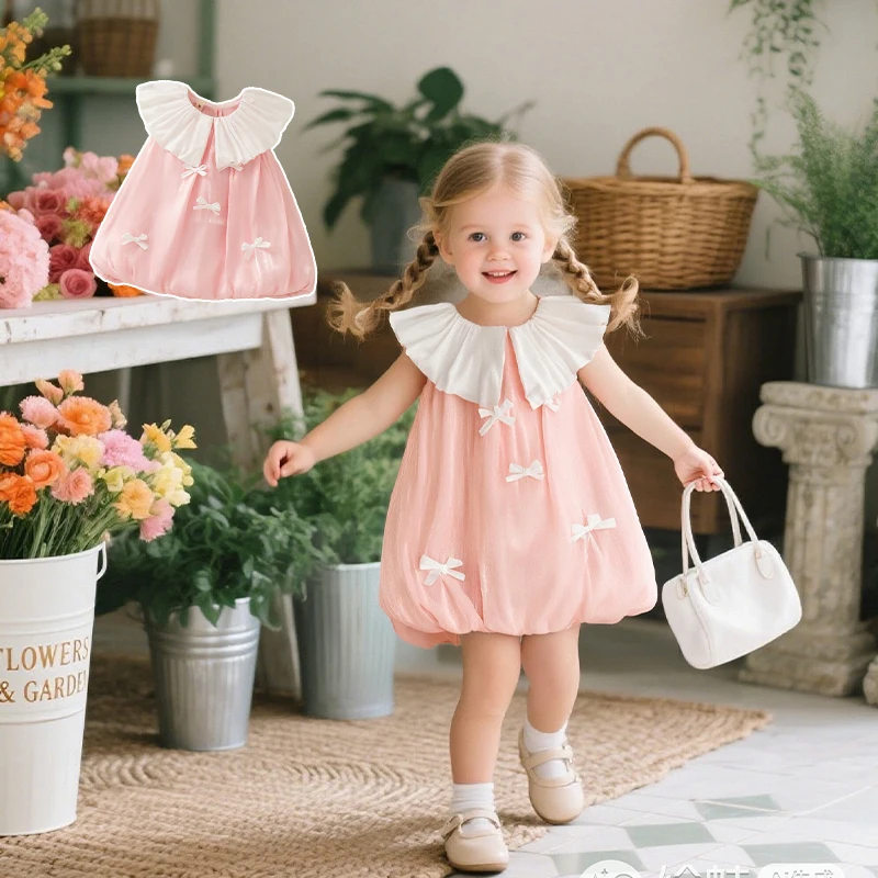 

Платье для маленьких девочек, летнее милое платье с бантом для девочек, милое платье с лацканами для дня рождения, одежда для девочек ﻿ ﻿