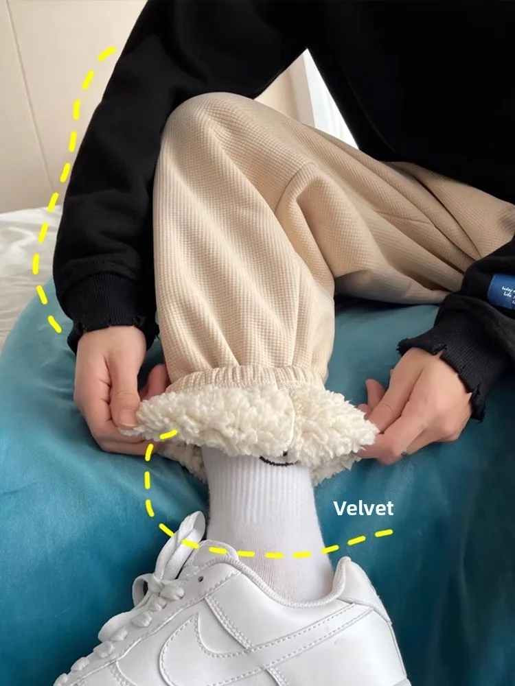 

Winter Thiened Cotton Pants Lamb Velvet Bootcut Trousers Warmth below 40 Deees Cold Resistance Casual Pants for Men