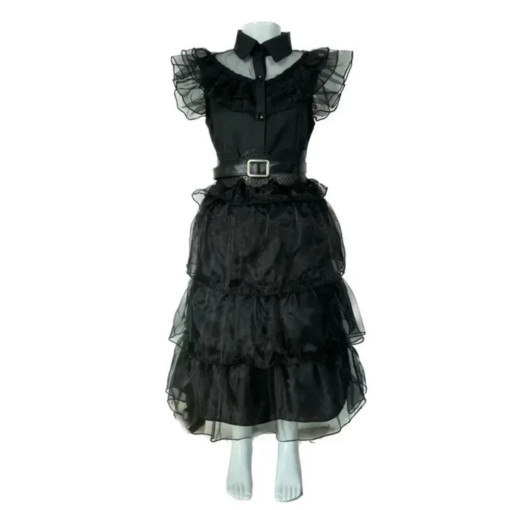 WedAddams-Costume Cosplay pour Femmes, Robe Noire, Perruque, Ensemble Complet, Enfants, Bol, Py Play, Robe Gothique Trempée, Halloween, ixde Carnaval