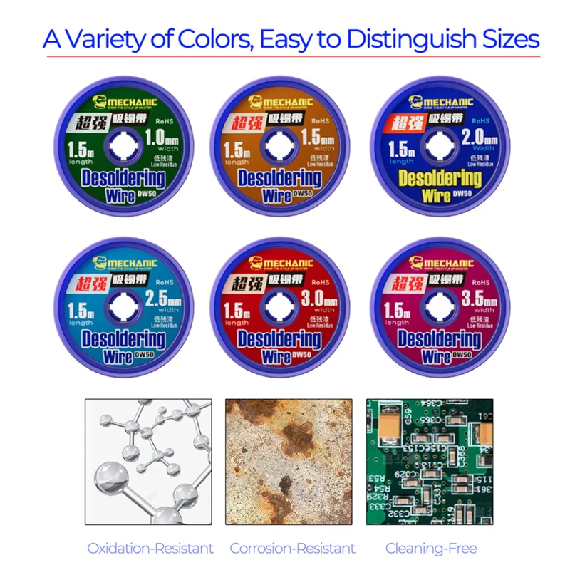 MECHANIC Strong Desoldering Wire Braid Solder Wick Remover 1.0/1.5/2.0/2.5/3.0/3.5mm 1.5M Welding Tin Sucker BGA Soldering Tools